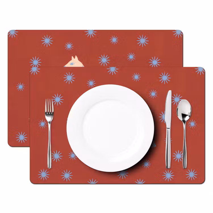 Placemat - 6 stuks - Dieren - Sterren - Maan - Abstract - Rood — 2