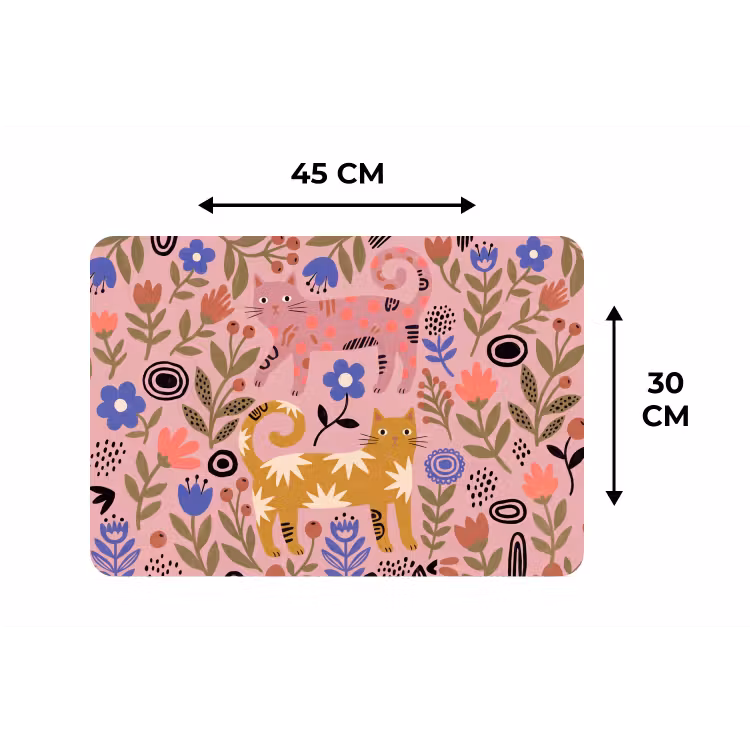 Placemat - 6 stuks - Kat - Bloemen - Dieren - Modern - Roze — 3