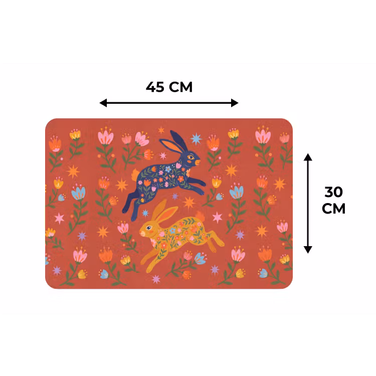 Placemat - 6 stuks - Konijn - Bloemen - Folk Art - Kleurrijk - Dieren — 3