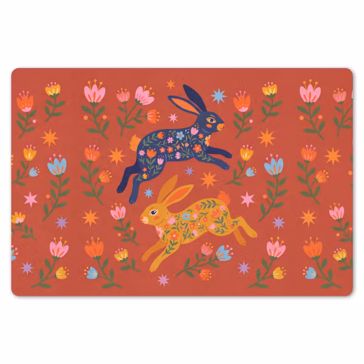 Placemat - 6 stuks - Konijn - Bloemen - Folk Art - Kleurrijk - Dieren — 7