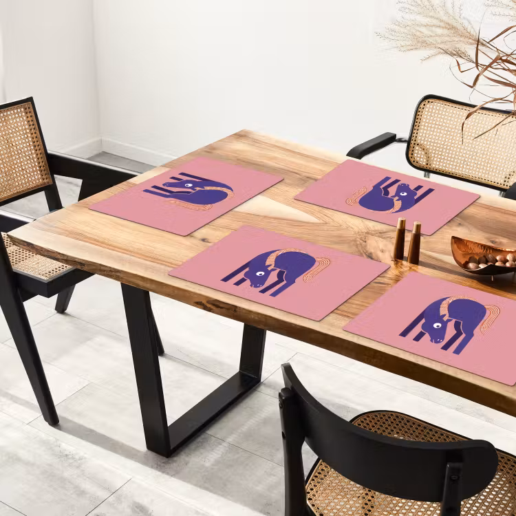 Placemat - 6 stuks - Paard - Abstract - Dieren - Modern - Blauw — 5