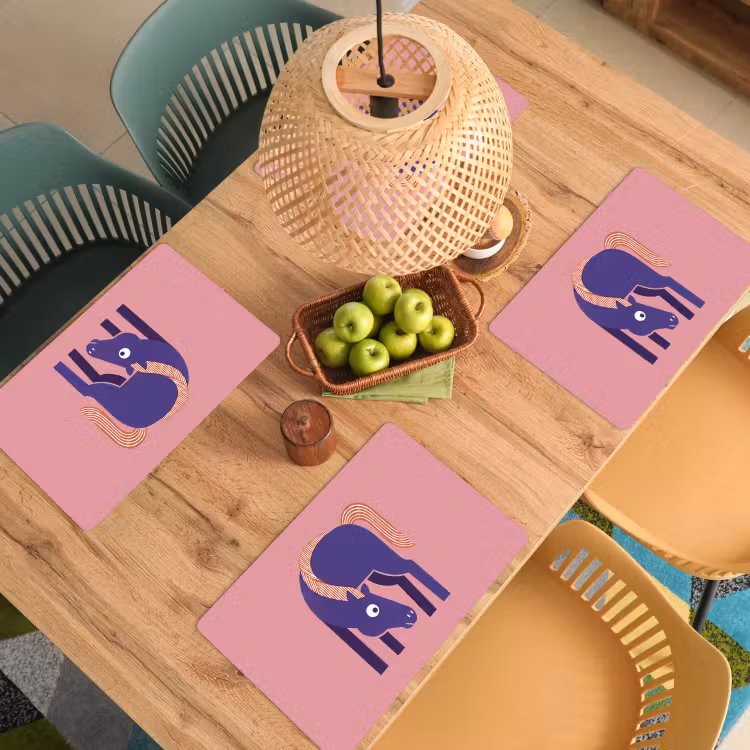 Placemat - 6 stuks - Paard - Abstract - Dieren - Modern - Blauw — 6