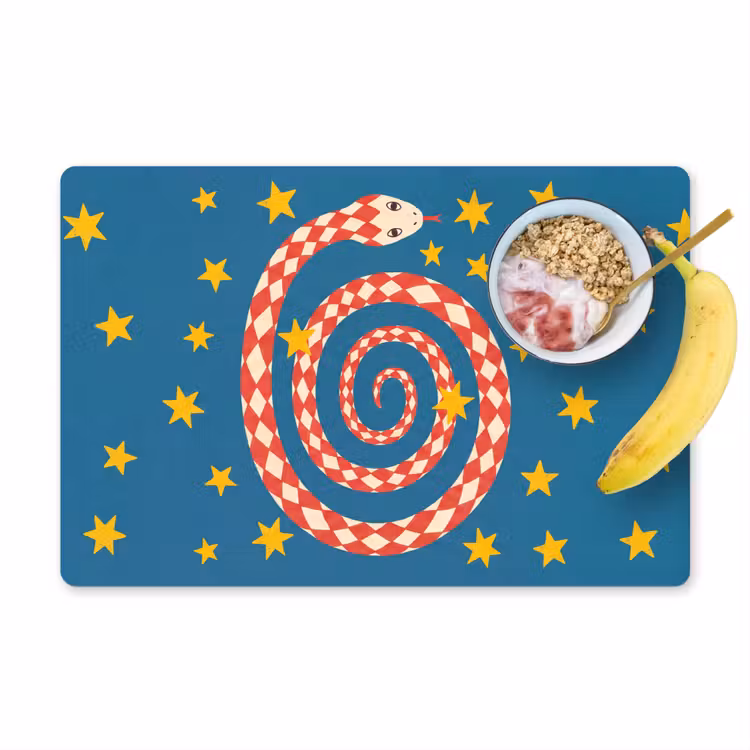 Placemat - 6 stuks - Slang - Spiraal - Dieren - Illustratie - Rood — 1