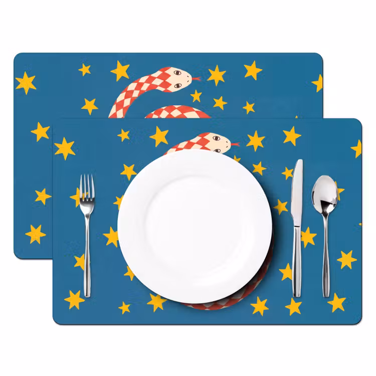 Placemat - 6 stuks - Slang - Spiraal - Dieren - Illustratie - Rood — 2