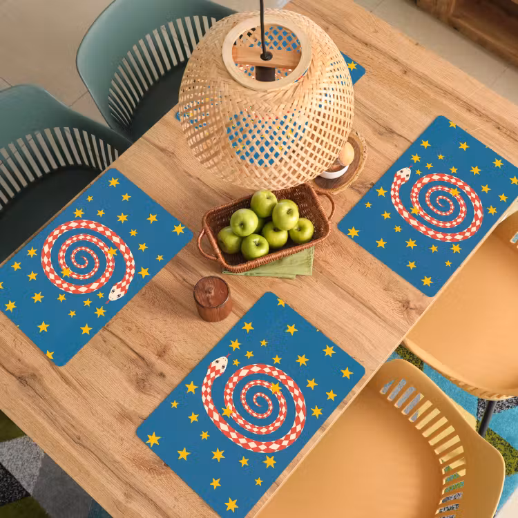 Placemat - 6 stuks - Slang - Spiraal - Dieren - Illustratie - Rood — 6