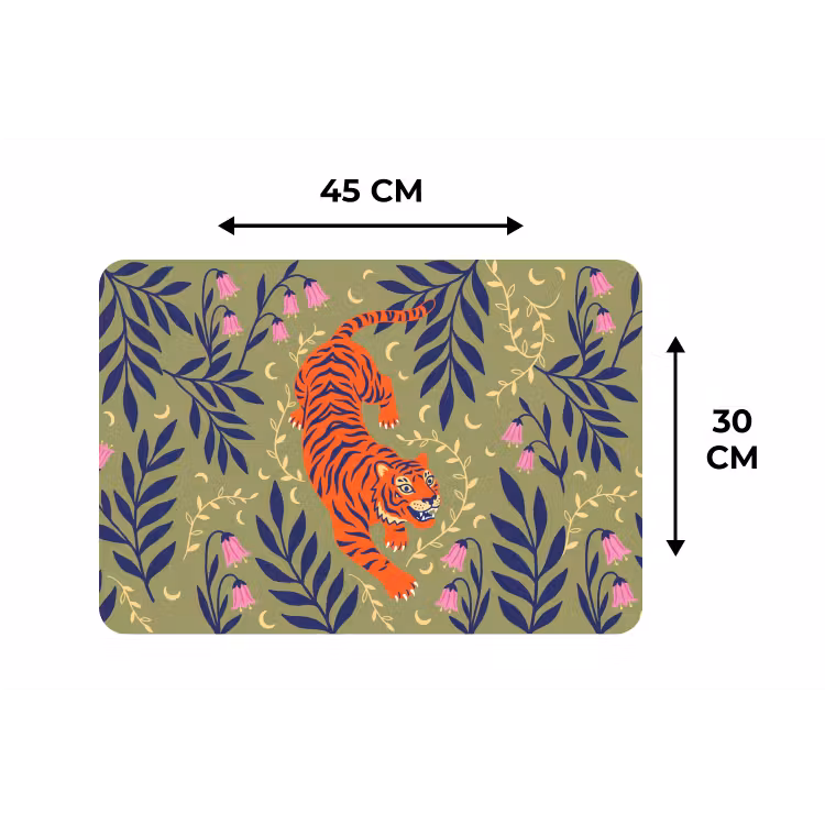 Placemat - 6 stuks - Tijger - Bladeren - Dieren - Illustratie - Oranje — 3
