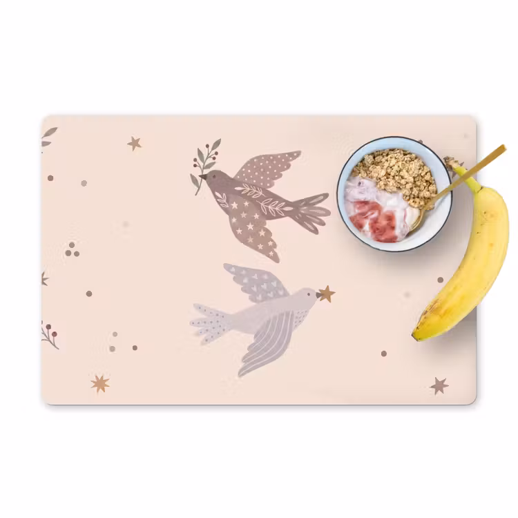 Placemat - 6 stuks - Vogel - Bessen - Natuur - Modern - Beige — 1