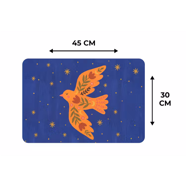 Placemat - 6 stuks - Vogel - Bloemen - Decoratief - Oranje - Blauw — 3