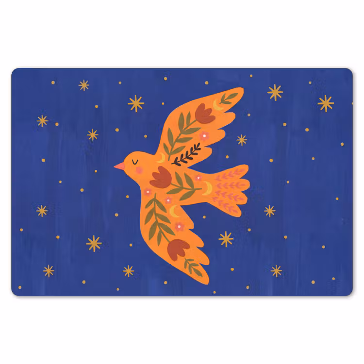 Placemat - 6 stuks - Vogel - Bloemen - Decoratief - Oranje - Blauw — 7