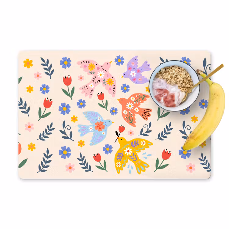Placemat - 6 stuks - Vogel - Bloemen - Folk - Kleurrijk - Dieren — 1