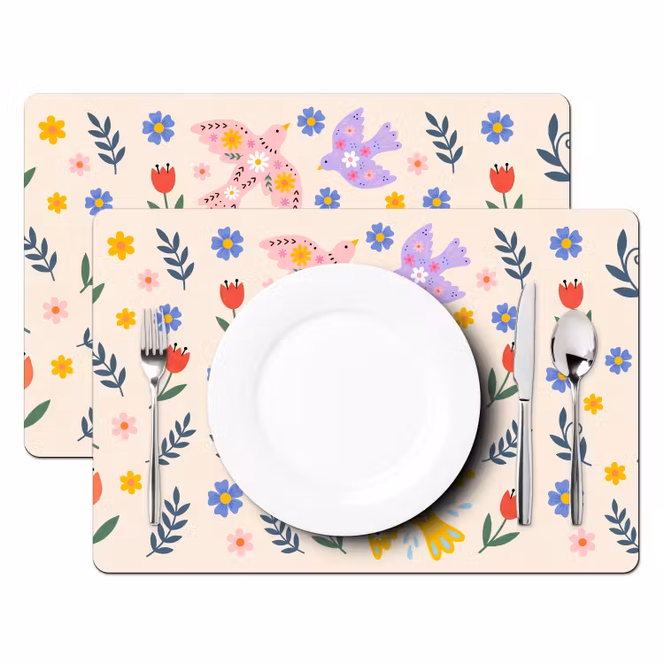 Placemat - 6 stuks - Vogel - Bloemen - Folk - Kleurrijk - Dieren — 2