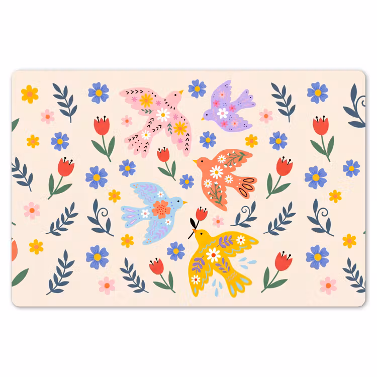 Placemat - 6 stuks - Vogel - Bloemen - Folk - Kleurrijk - Dieren — 7