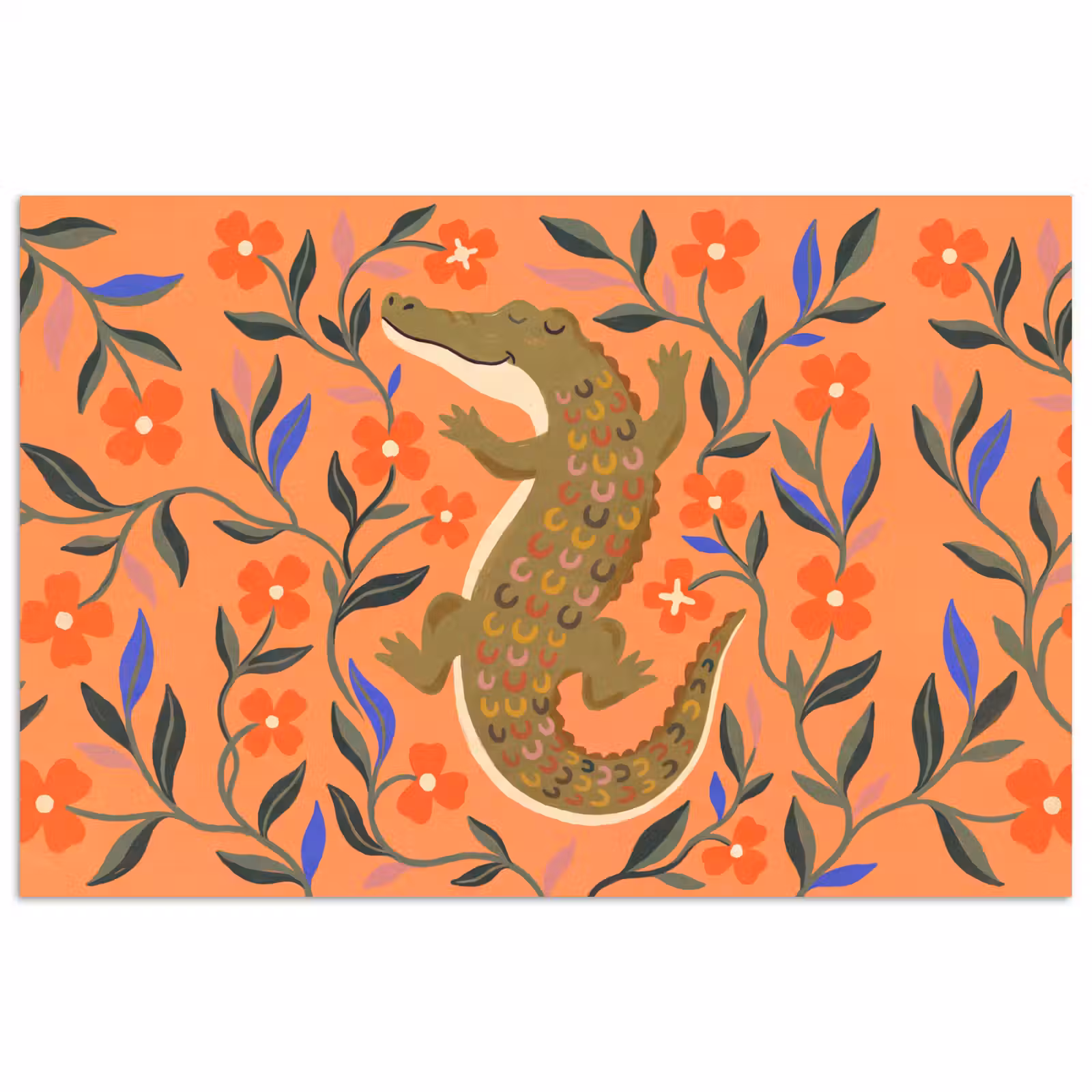 Poster - Dieren - Bloemen - Oranje - Illustratie - Natuur — 1