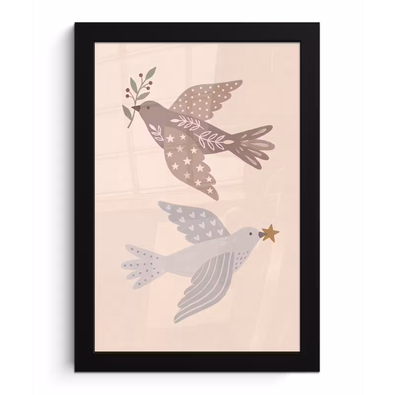 Poster met lijst - Vogel - Bessen - Natuur - Modern - Beige — 1
