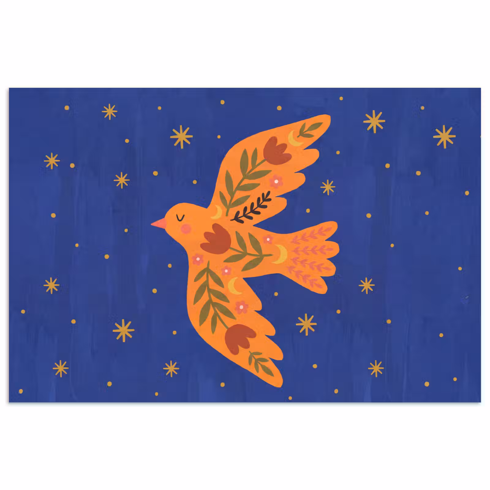 Poster - Vogel - Bloemen - Decoratief - Oranje - Blauw — 1