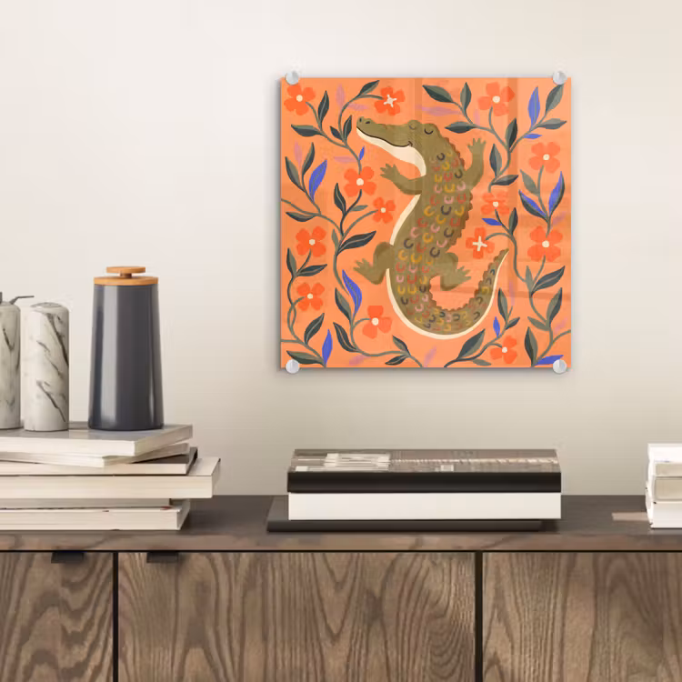 Glas schilderij - Dieren - Bloemen - Oranje - Illustratie - Natuur — 2