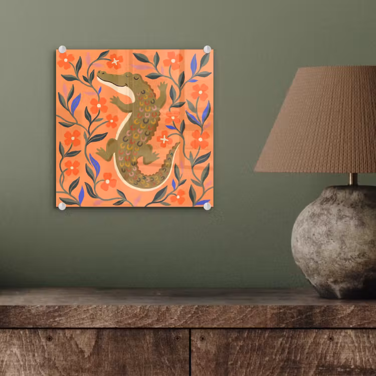 Glas schilderij - Dieren - Bloemen - Oranje - Illustratie - Natuur — 4