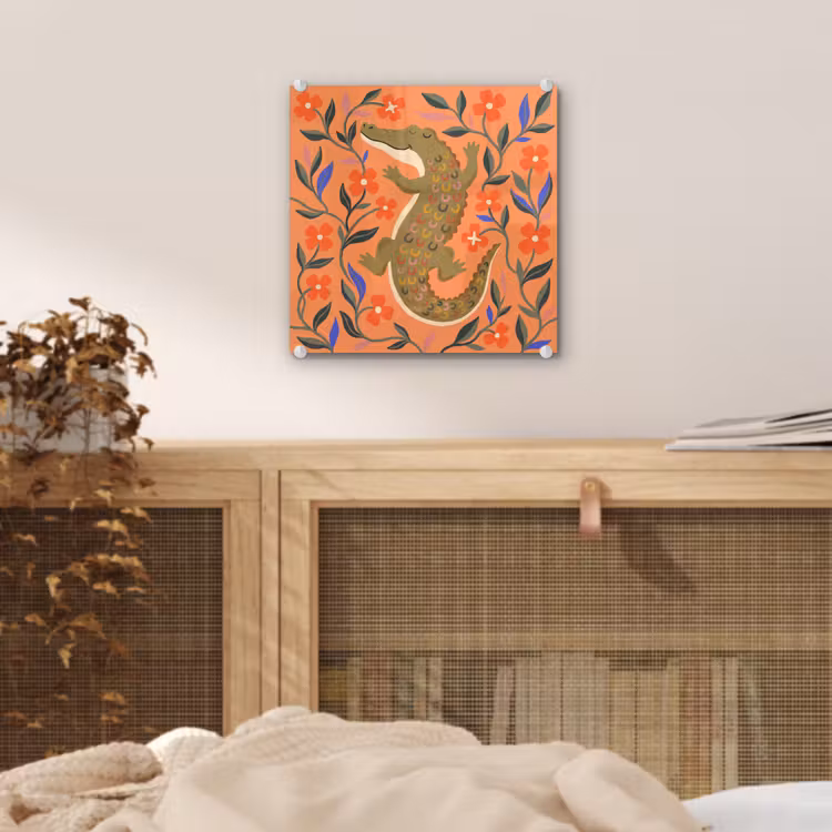 Glas schilderij - Dieren - Bloemen - Oranje - Illustratie - Natuur — 5