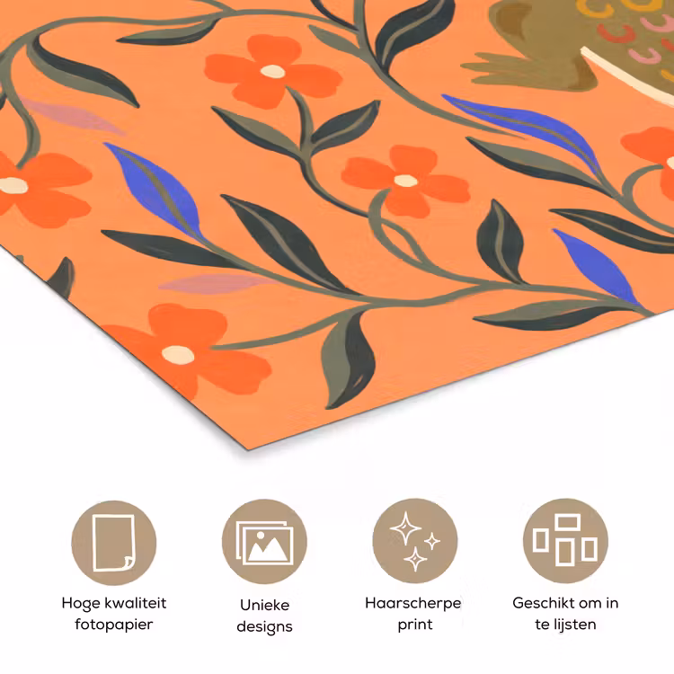 Poster - Dieren - Bloemen - Oranje - Illustratie - Natuur — 5