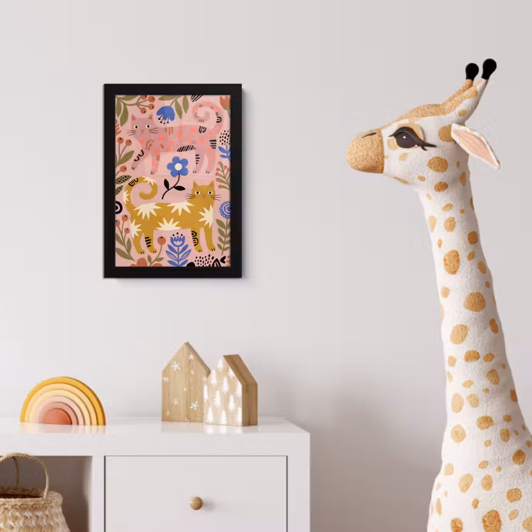 Poster met lijst - Kat - Bloemen - Dieren - Modern - Roze — 5