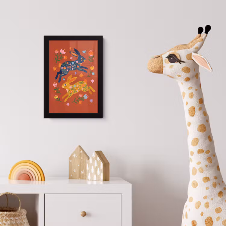 Poster met lijst - Konijn - Bloemen - Folk Art - Kleurrijk - Dieren — 5