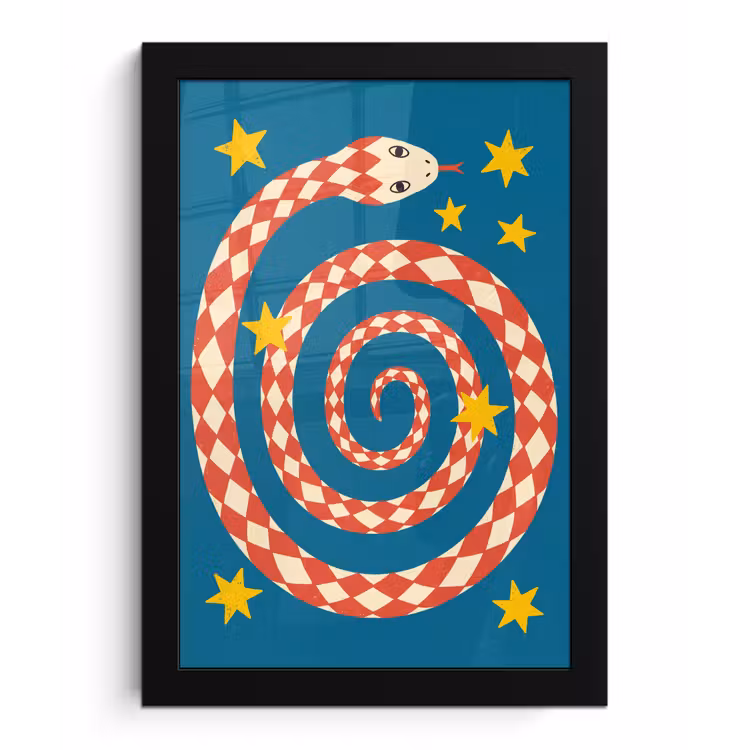 Poster met lijst - Slang - Spiraal - Dieren - Illustratie - Rood — 1