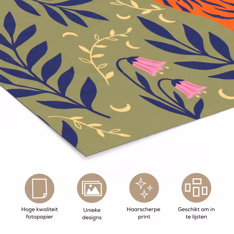 Poster - Tijger - Bladeren - Dieren - Illustratie - Oranje — 5