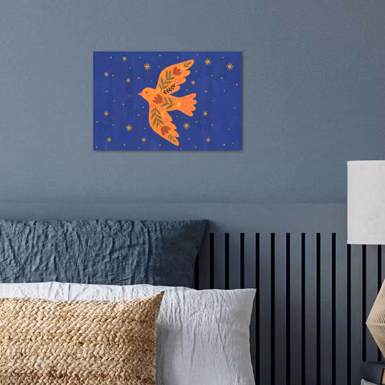 Poster - Vogel - Bloemen - Decoratief - Oranje - Blauw — 3