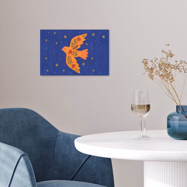 Poster - Vogel - Bloemen - Decoratief - Oranje - Blauw — 4