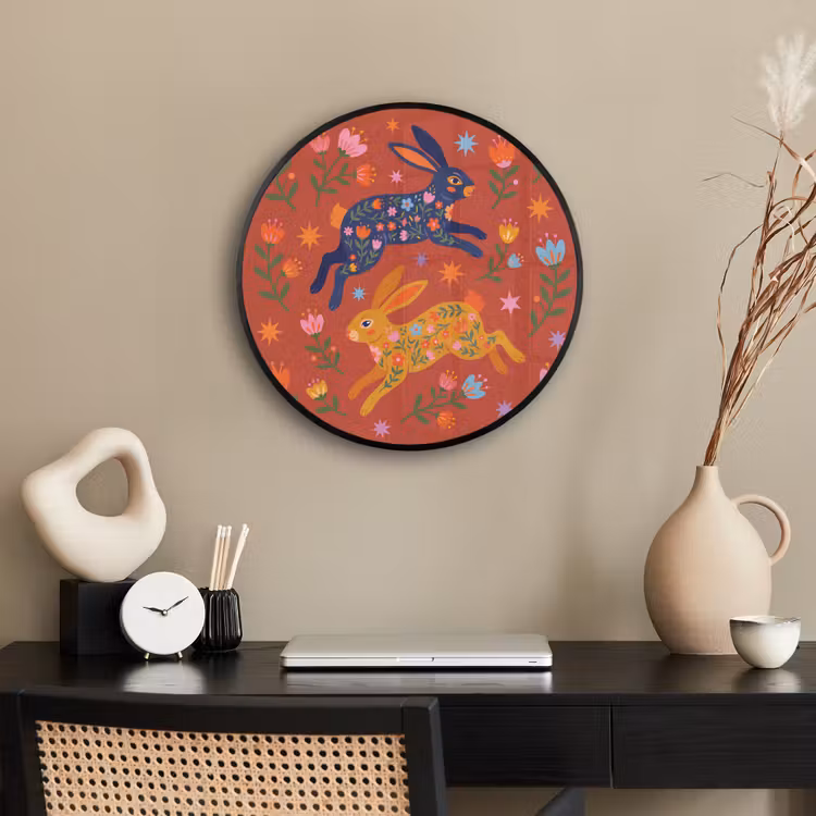 Ronde fotolijst - Konijn - Bloemen - Folk Art - Kleurrijk - Dieren — 3