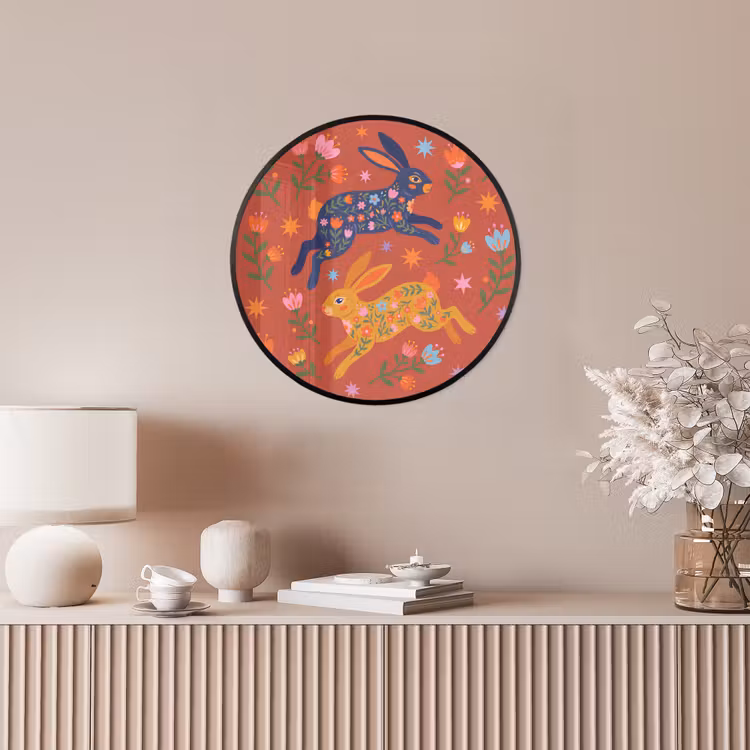 Ronde fotolijst - Konijn - Bloemen - Folk Art - Kleurrijk - Dieren — 5