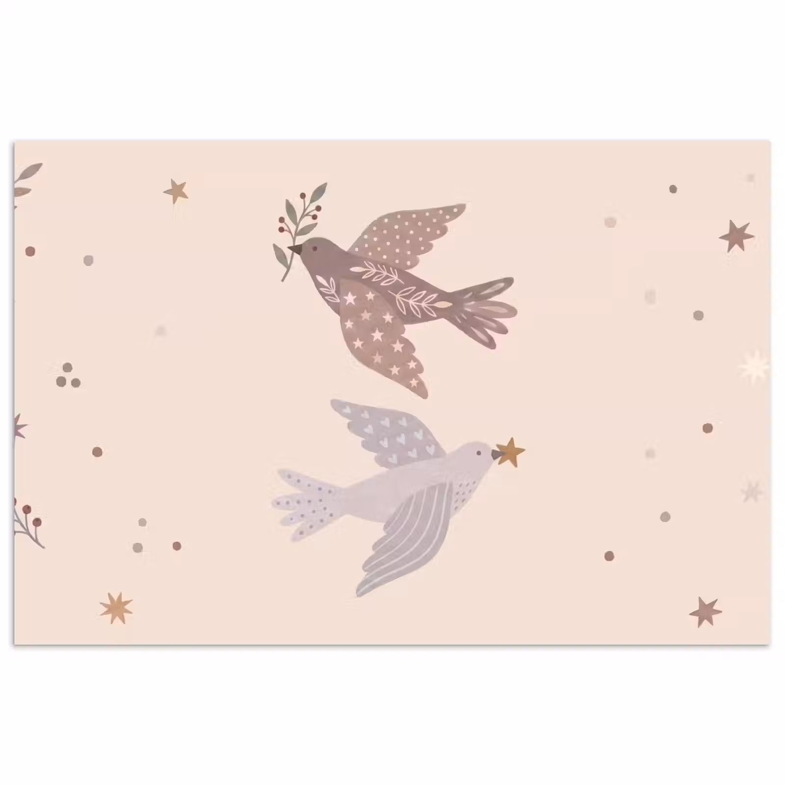 Poster - Vogel - Bessen - Natuur - Modern - Beige — 1