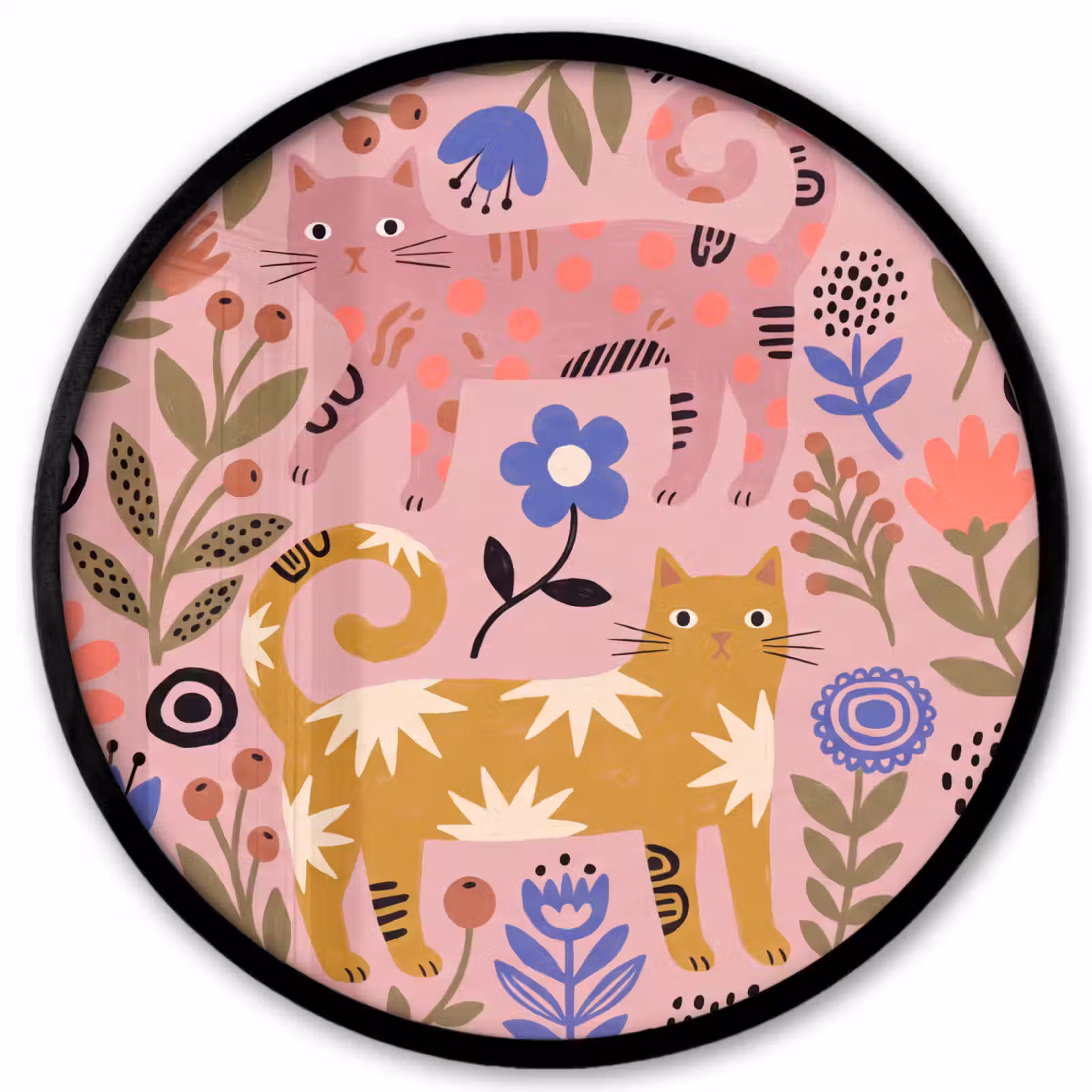 Ronde fotolijst - Kat - Bloemen - Dieren - Modern - Roze — 1