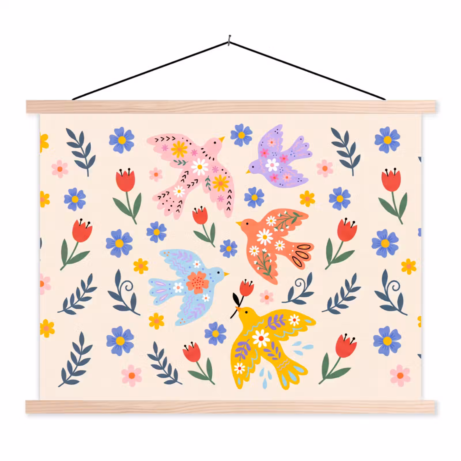Schoolplaat - Vogel - Bloemen - Folk - Kleurrijk - Dieren — 1