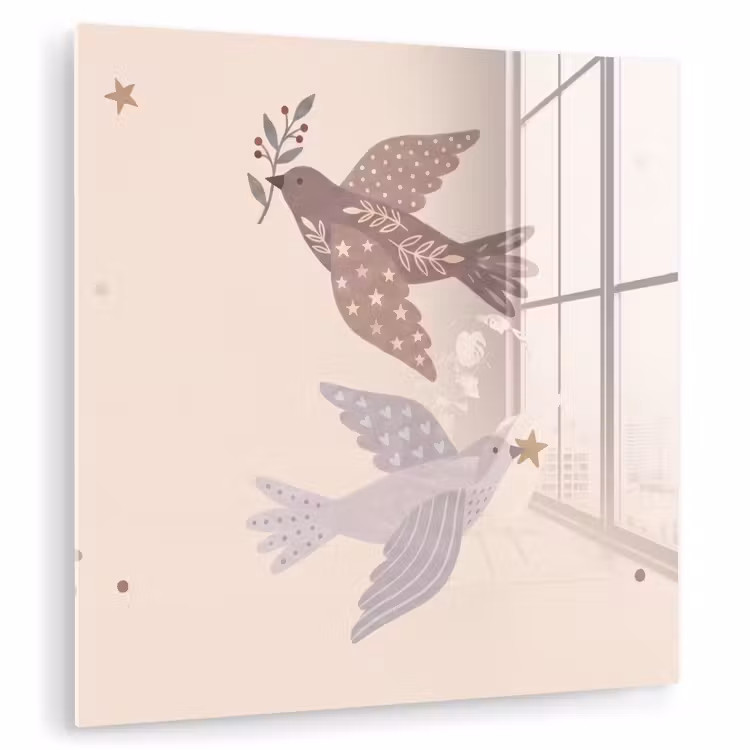 Glas schilderij - Vogel - Bessen - Natuur - Modern - Beige — 1