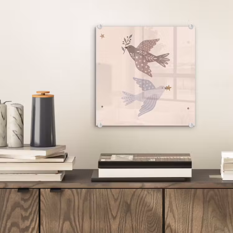 Glas schilderij - Vogel - Bessen - Natuur - Modern - Beige — 2