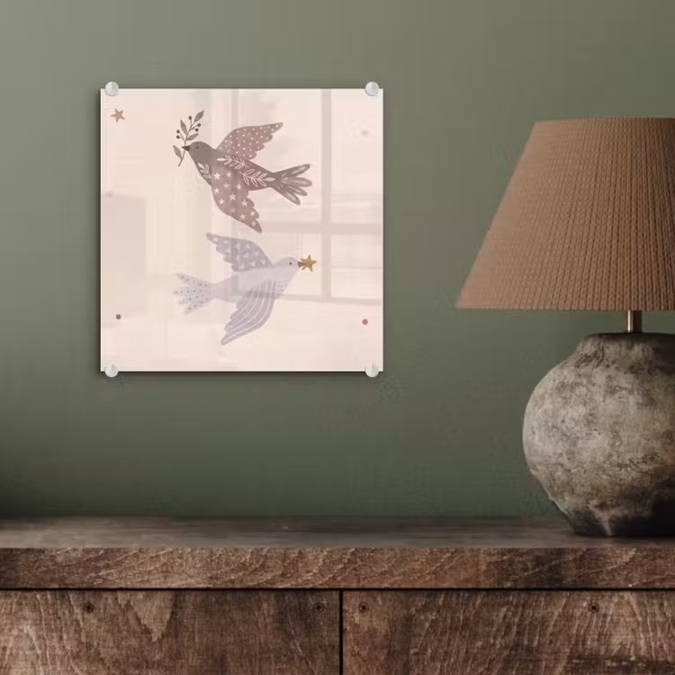 Glas schilderij - Vogel - Bessen - Natuur - Modern - Beige — 4