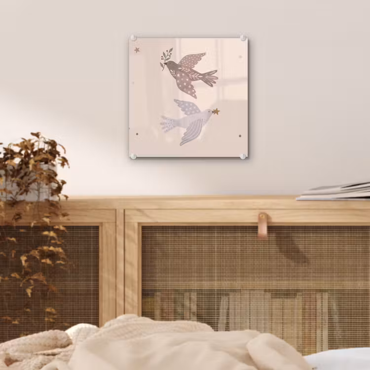 Glas schilderij - Vogel - Bessen - Natuur - Modern - Beige — 5