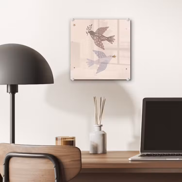 Glas schilderij - Vogel - Bessen - Natuur - Modern - Beige — 7