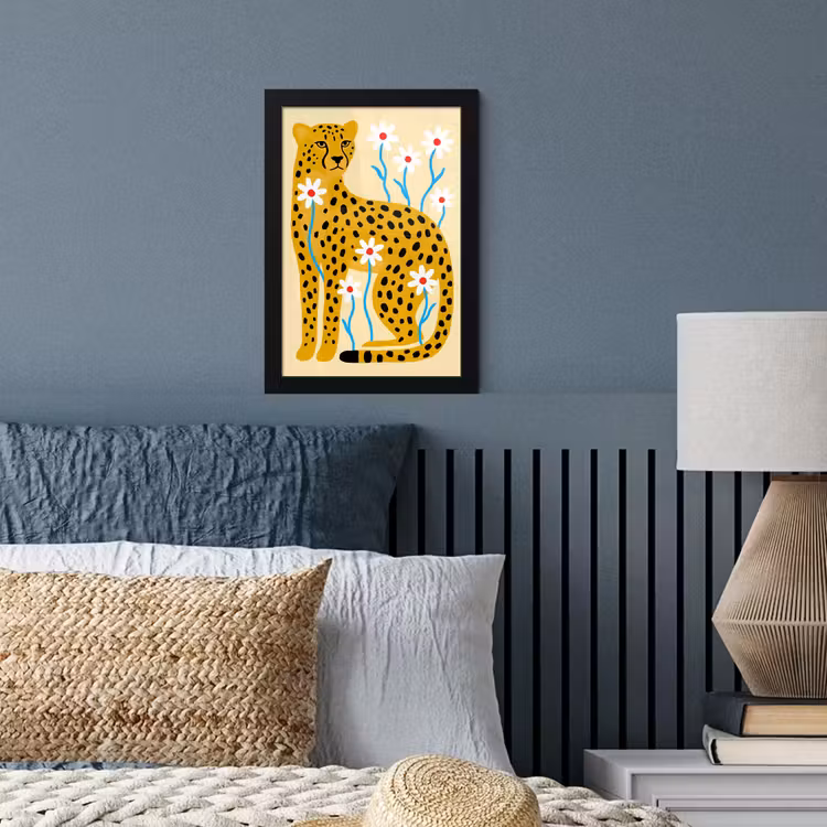 Poster met lijst - Dieren - Jachtluipaard - Bloemen - Modern - Geel — 4