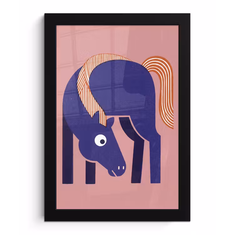 Poster met lijst - Paard - Abstract - Dieren - Modern - Blauw — 1