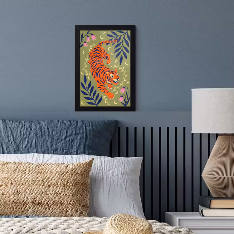 Poster met lijst - Tijger - Bladeren - Dieren - Illustratie - Oranje — 4