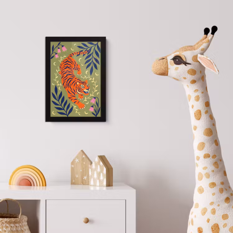 Poster met lijst - Tijger - Bladeren - Dieren - Illustratie - Oranje — 5