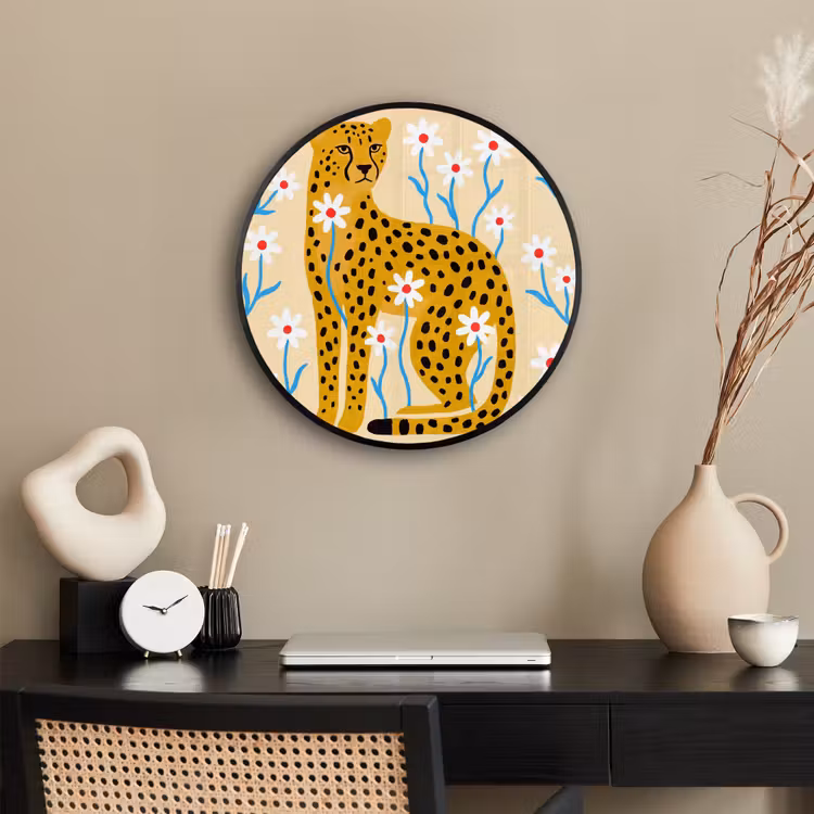 Ronde fotolijst - Dieren - Jachtluipaard - Bloemen - Modern - Geel — 3