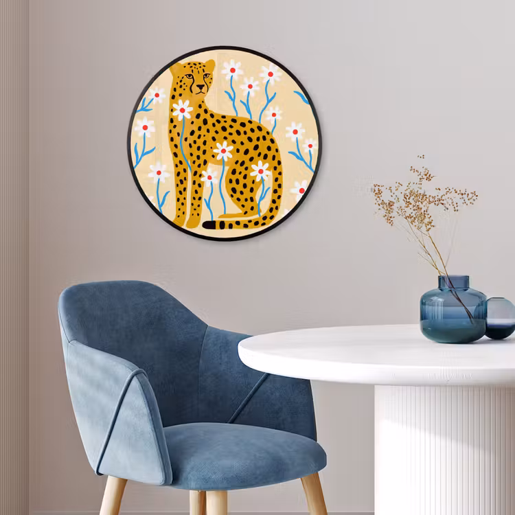 Ronde fotolijst - Dieren - Jachtluipaard - Bloemen - Modern - Geel — 4