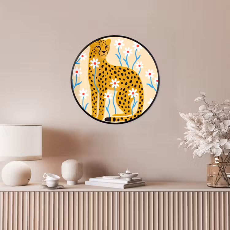 Ronde fotolijst - Dieren - Jachtluipaard - Bloemen - Modern - Geel — 5