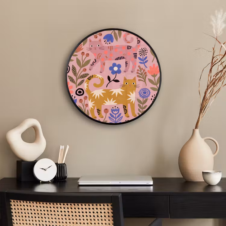 Ronde fotolijst - Kat - Bloemen - Dieren - Modern - Roze — 3