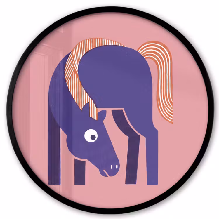 Ronde fotolijst - Paard - Abstract - Dieren - Modern - Blauw — 1