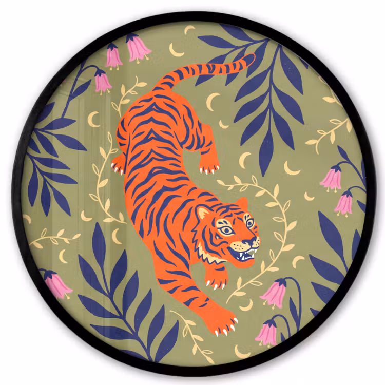 Ronde fotolijst - Tijger - Bladeren - Dieren - Illustratie - Oranje — 1