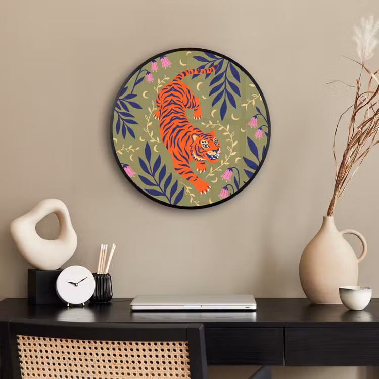 Ronde fotolijst - Tijger - Bladeren - Dieren - Illustratie - Oranje — 3